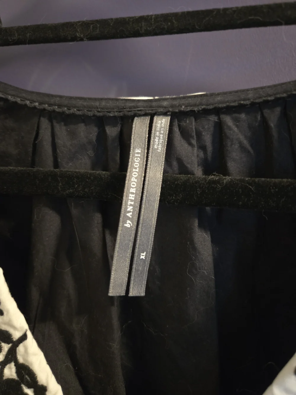 Anthropologie Black Button-Front Blouse with Embroidered White Collar - Picture 4 of 6
